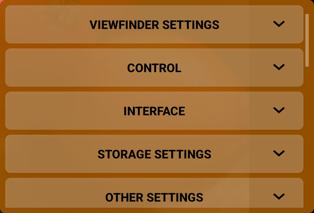 Settings menu